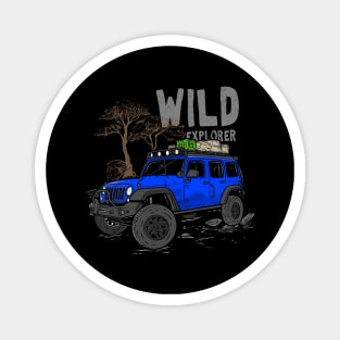 Wild Explorer Jeep - Adventure Blue Jeep Wild Explore for Outdoor enthusiasts Magnet